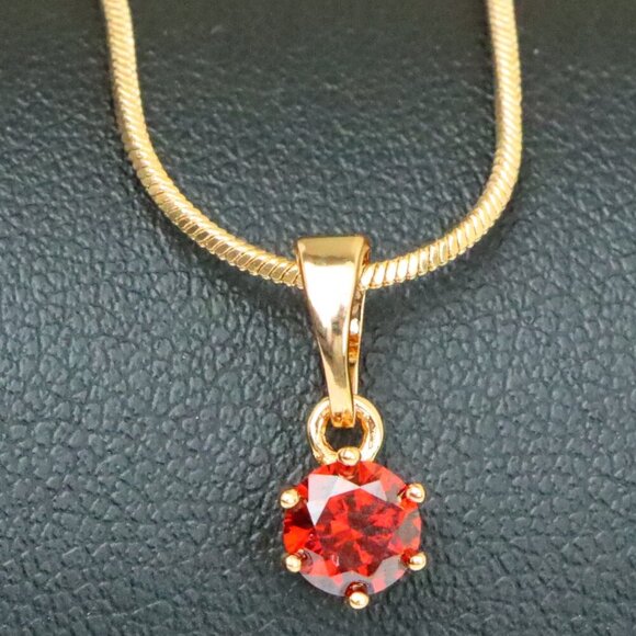 "Tiny Round Red Stone Rose Gold Pendant – Minimalist Design, XPPT1600 - Picture 1 of 13